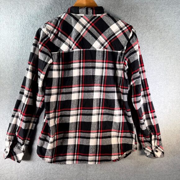 Lurking Class Flannel Shirt Women's Medium Black White Red Plaid Skull Button Up - Picture 8 of 11